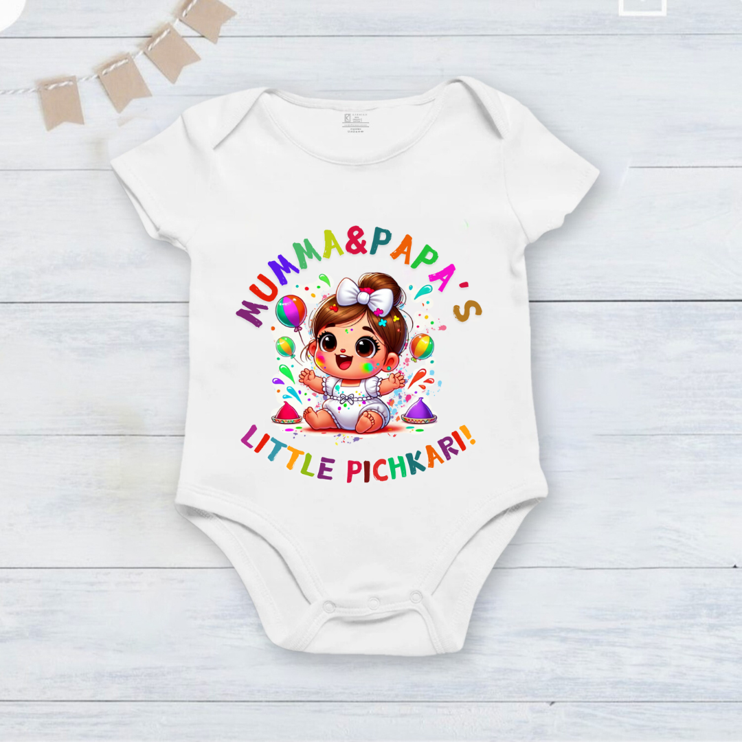 New Born & Baby Clothing | Baby My First Holi Dress Mumma & Papa's Little Pichkari ! | Soft Cotton Dress