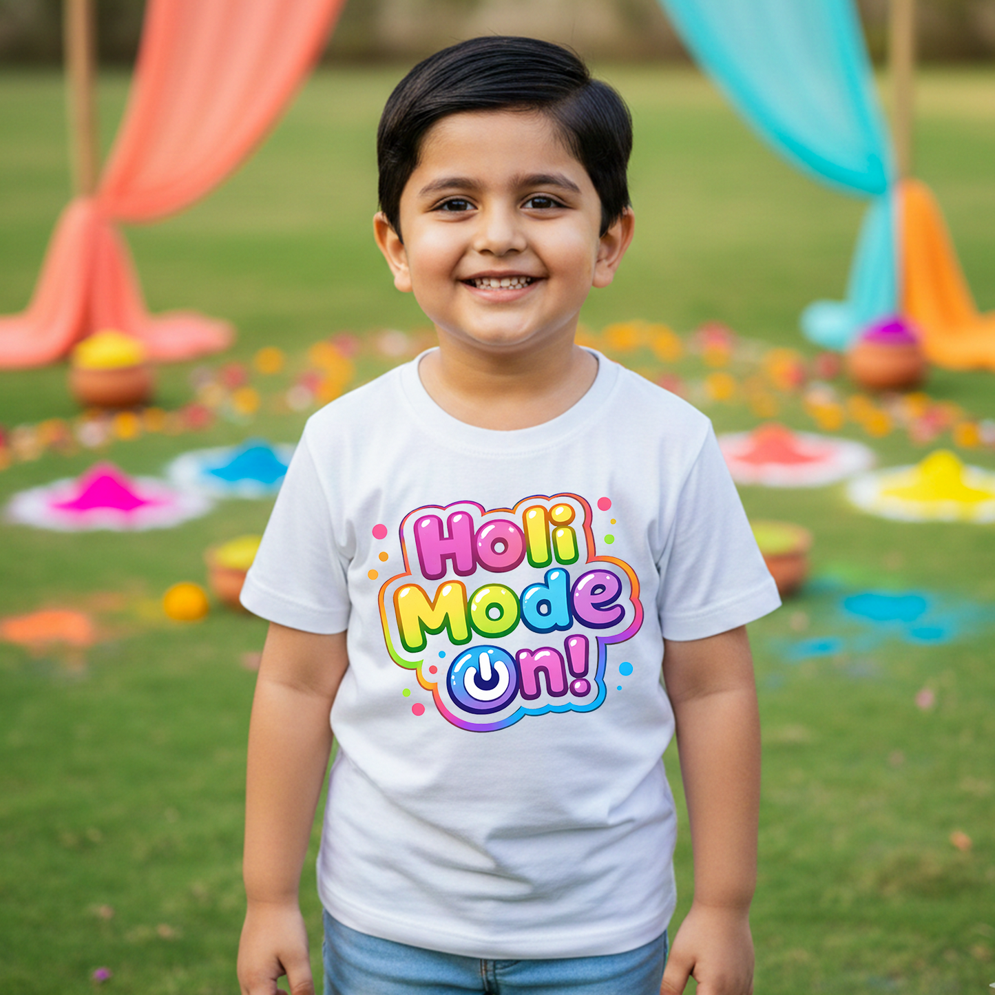 New Born & Baby Clothing | Holi Mode On Kid's T-shirt | Soft Cotton