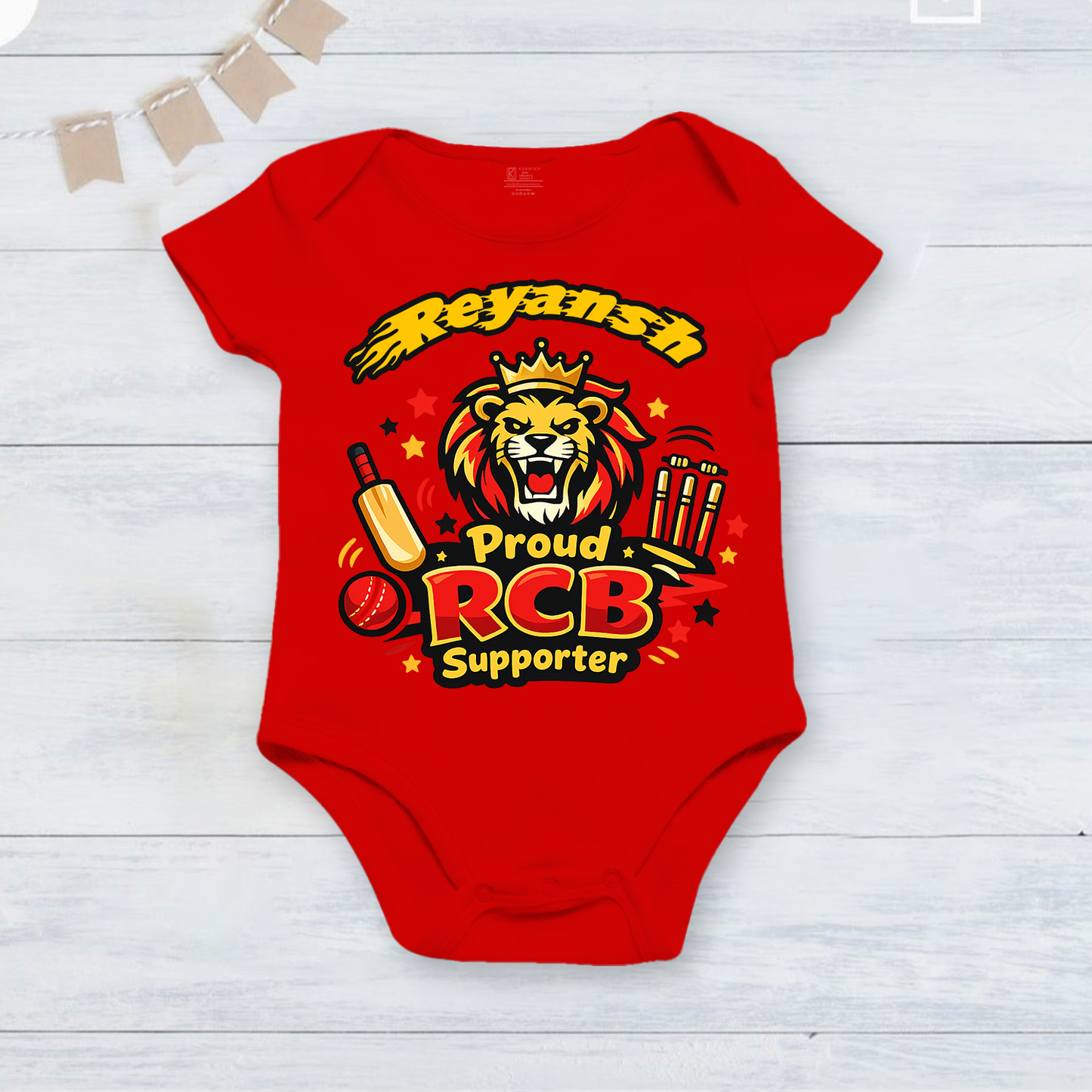 New Born & Baby Clothing | Proud RCB Supporter With Customized Baby Name Dress | Soft Cotton