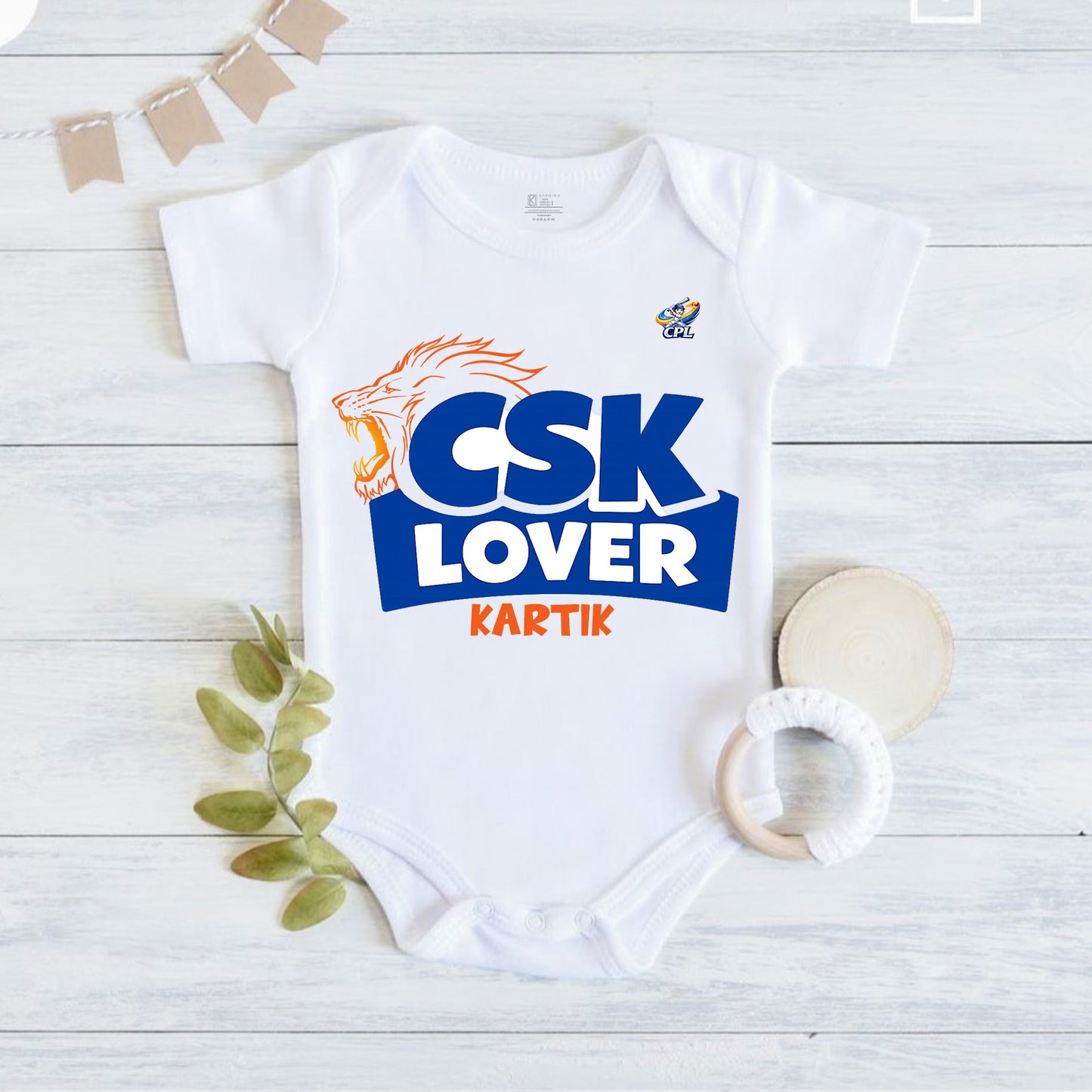 New Born & Baby Clothing | Baby’s CSK Lover With Customized Baby Name White Bodysuit | Soft Cotton