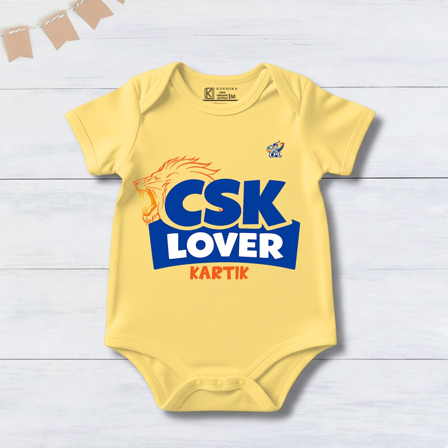 New Born & Baby Clothing | Baby’s CSK Lover With Customized Baby Name Yellow Bodysuit | Soft Cotton