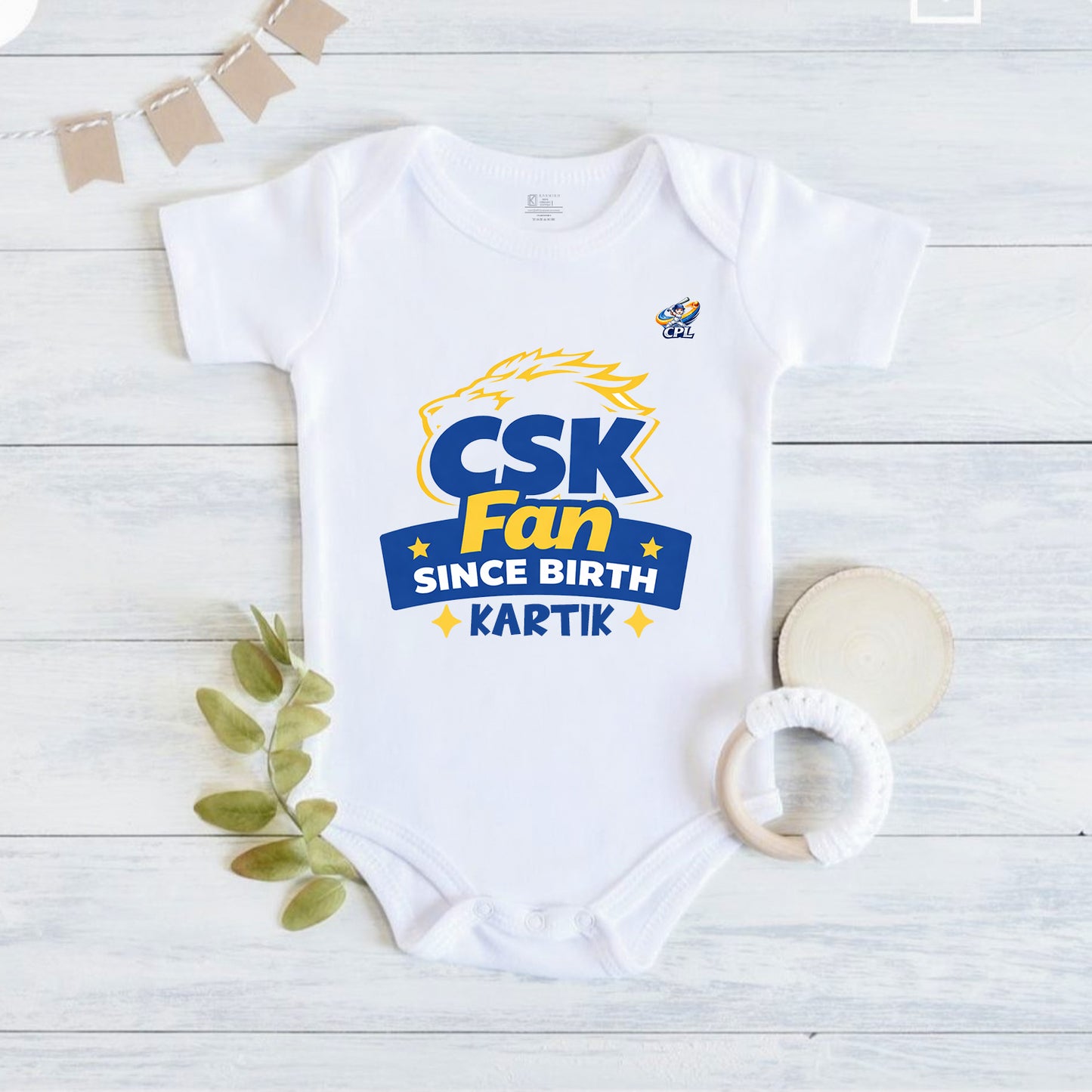 New Born & Baby Clothing | Baby’s CSK Fan Since Born With Customized Baby Name White Bodysuit | Soft Cotton