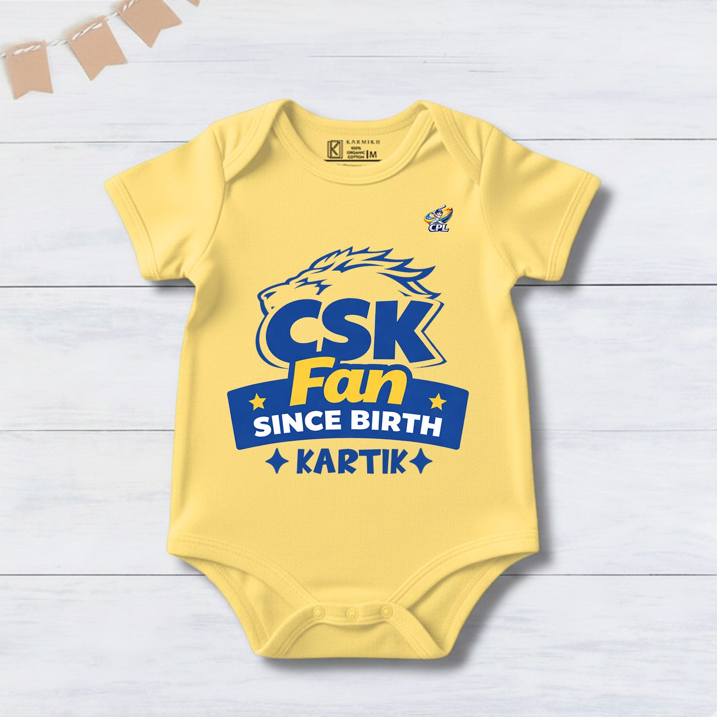New Born & Baby Clothing | Baby’s CSK Fan Since Born With Customized Baby Name Yellow Bodysuit | Soft Cotton