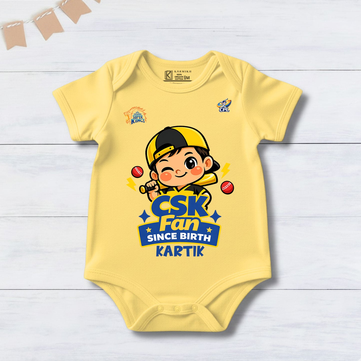 New Born & Baby Clothing | Baby’s CSK Fan Since Born With Customized Baby Name Yellow Bodysuit | Soft Cotton