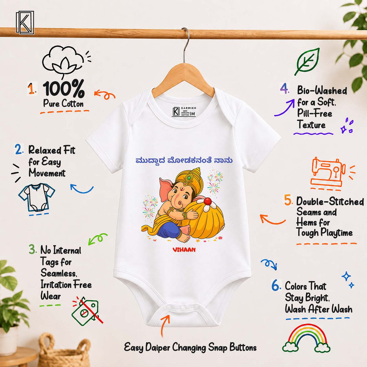 As Cute As Modak in Kannada with customised name_ White Onesie