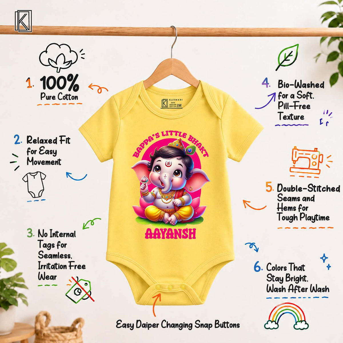 Bappa's Little Bhakt Yellow With Name