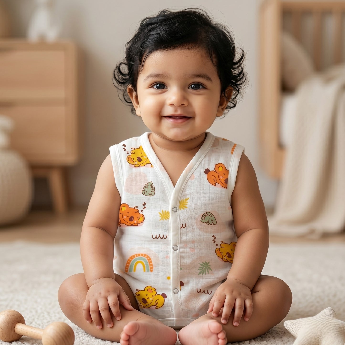 New Born & Baby Clothing | Sleeveless Muslin Baby Dress (0-3 Months) Cute Print Fifth Combo | Soft Cotton