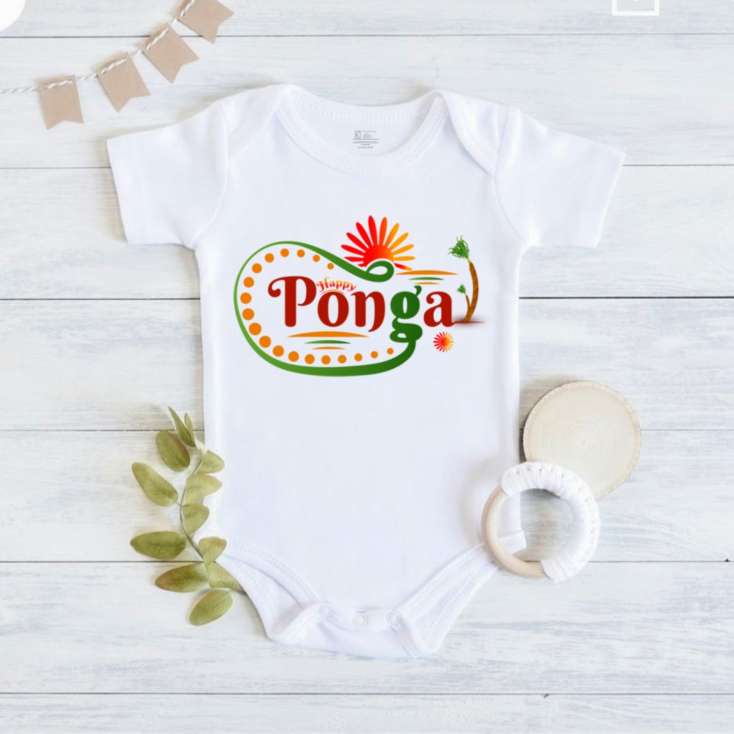 Personalized baby romper for first Pongal made with soft cotton