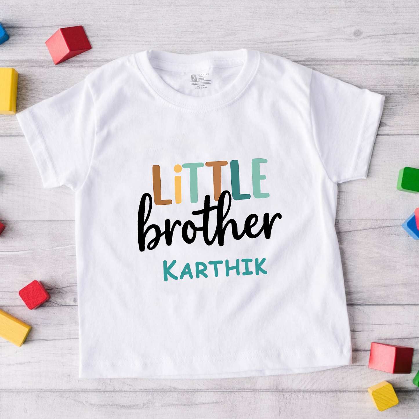 Little Brother customised with name _ White tee