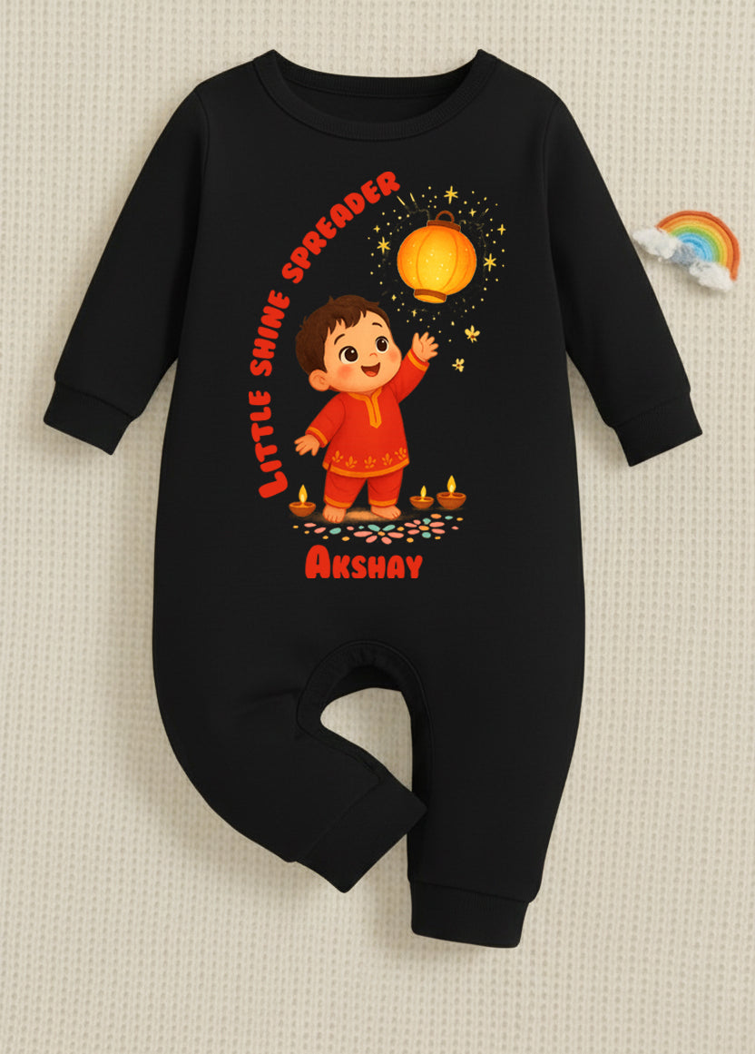 Little Shine Spreader With Customized Baby Boy Name _ Full Black Romper