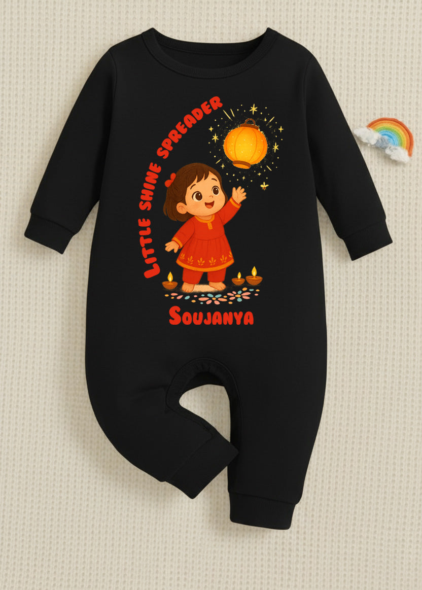 Little Shine Spreader With Customized Baby Girl Name _ Full Black Romper