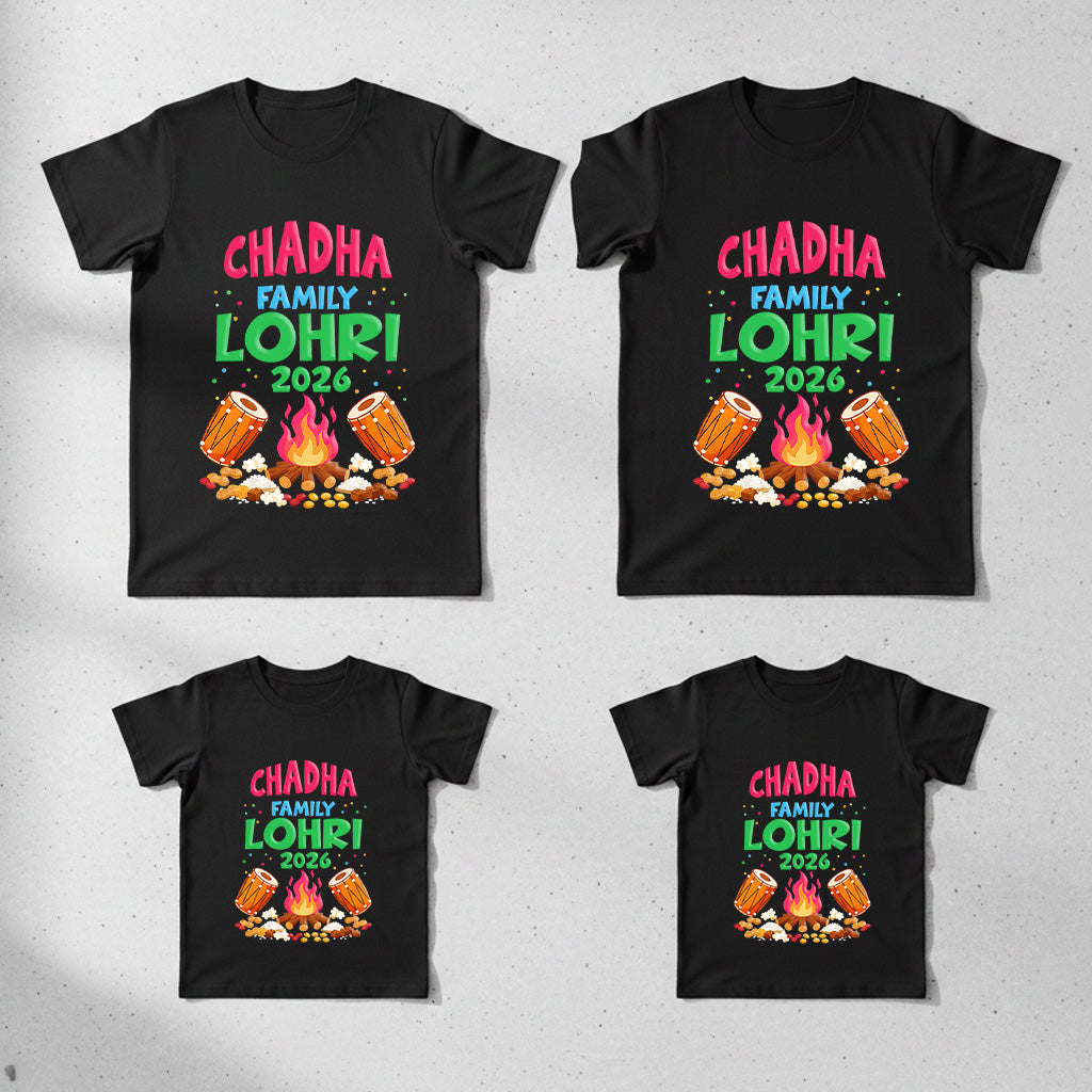 Family First Lohri Family 2026 T-shirts Collection Black T-Shirt | Soft Cotton