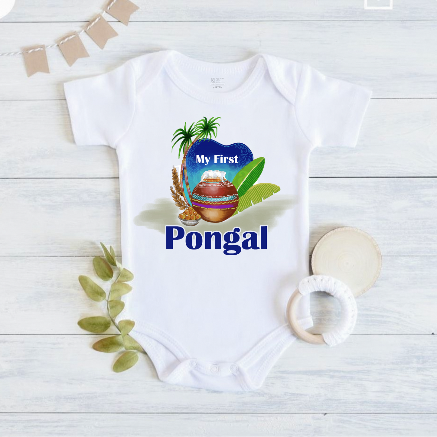 Personalized baby romper for first Pongal made with soft cotton pure cotton
