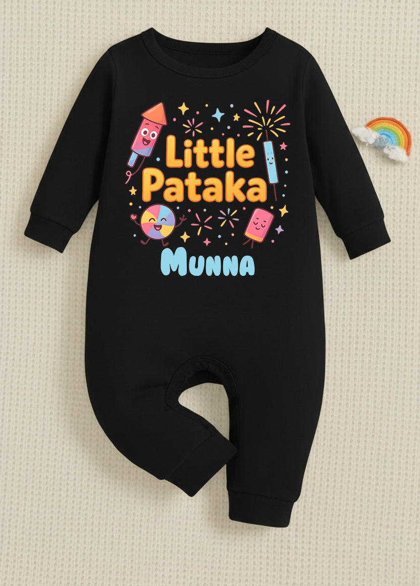 Little Pataka With Customized Baby Name _ Full Black Romper