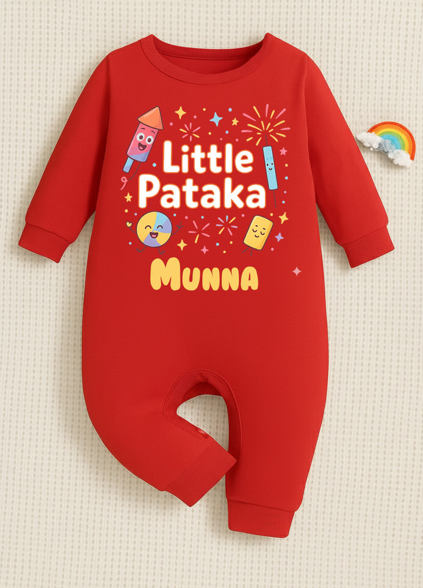 Little Pataka With Customized Baby Name _ Full Red Romper