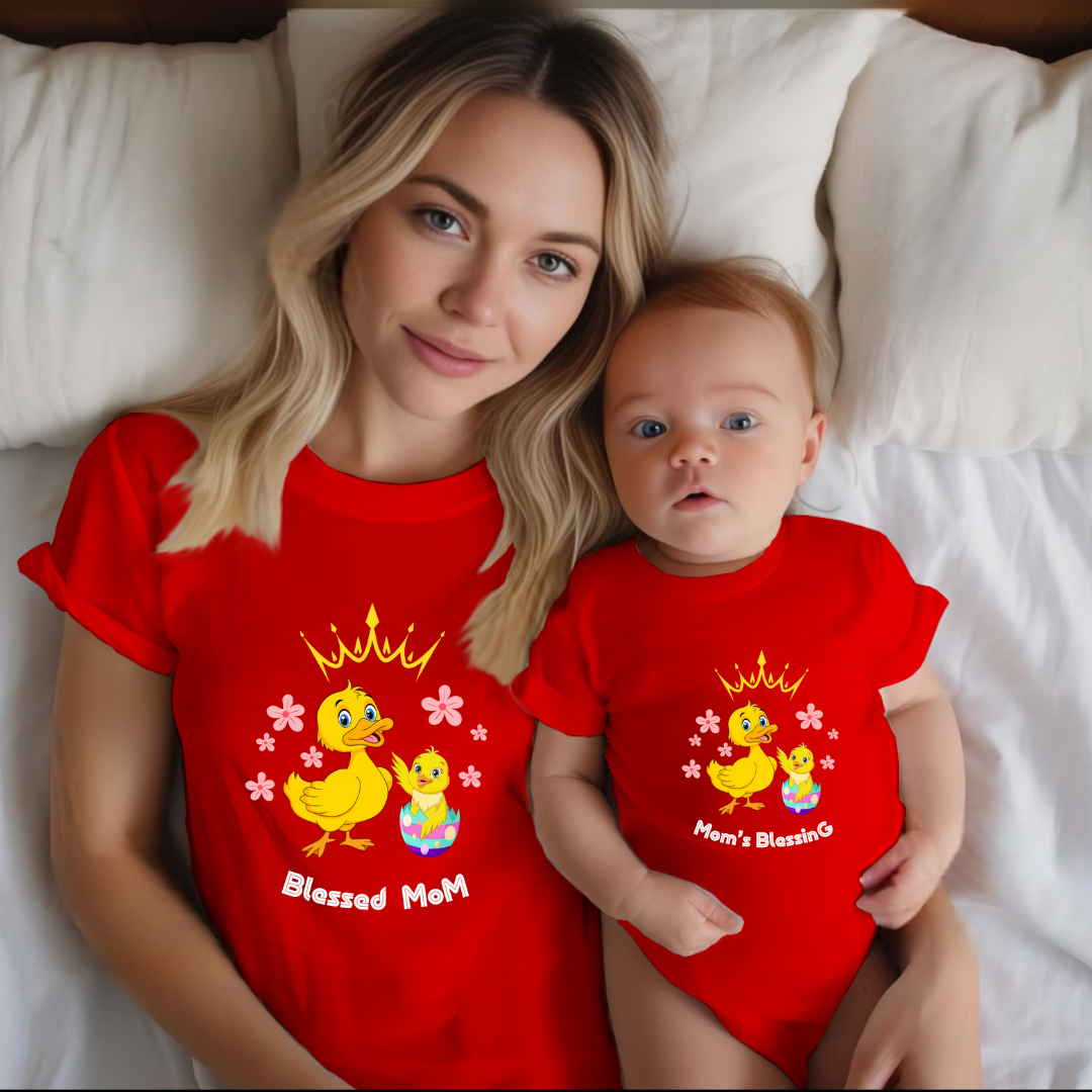 Blessed Mom with her little blessing_ cute duckling tee