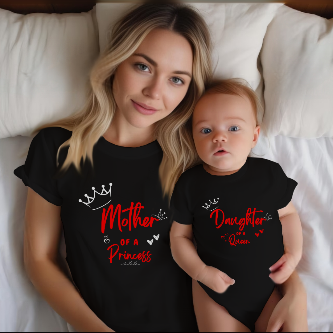 Mother of a princess, Daughter of a queen _ stylish combo black tee