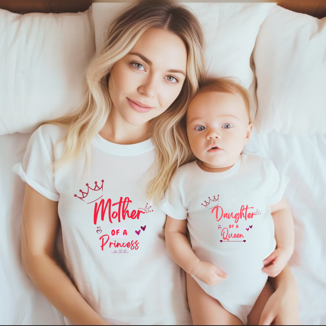 Mother of a princess, Daughter of a queen _ stylish combo white tee
