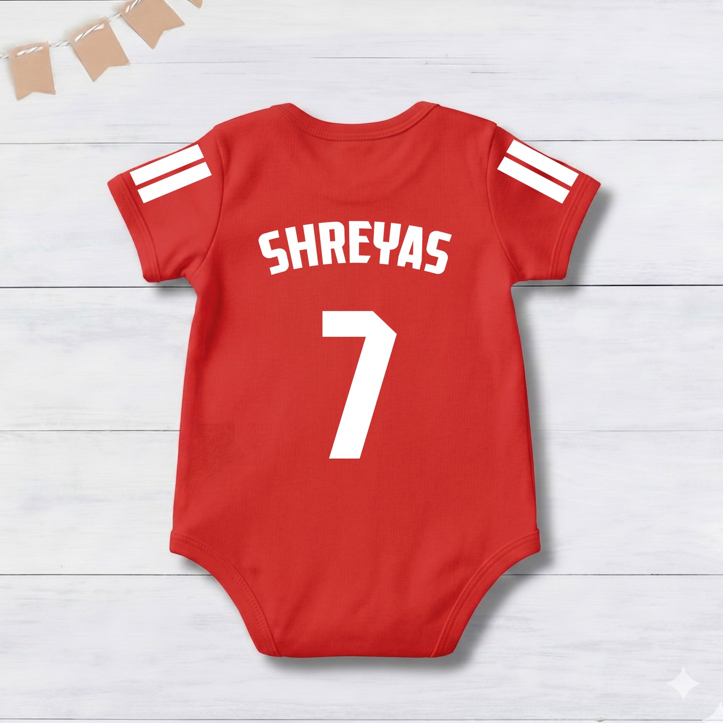 New Born & Baby clothing | Red Football Jersey Inspired Inspired Photoshoot Outfit for Baby with Customized Baby Name Printed | Soft Cotton