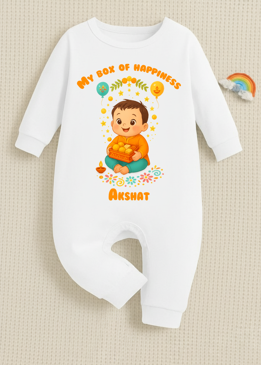 My Box Of Happiness With Customized Baby Boy Name _ Full White Romper