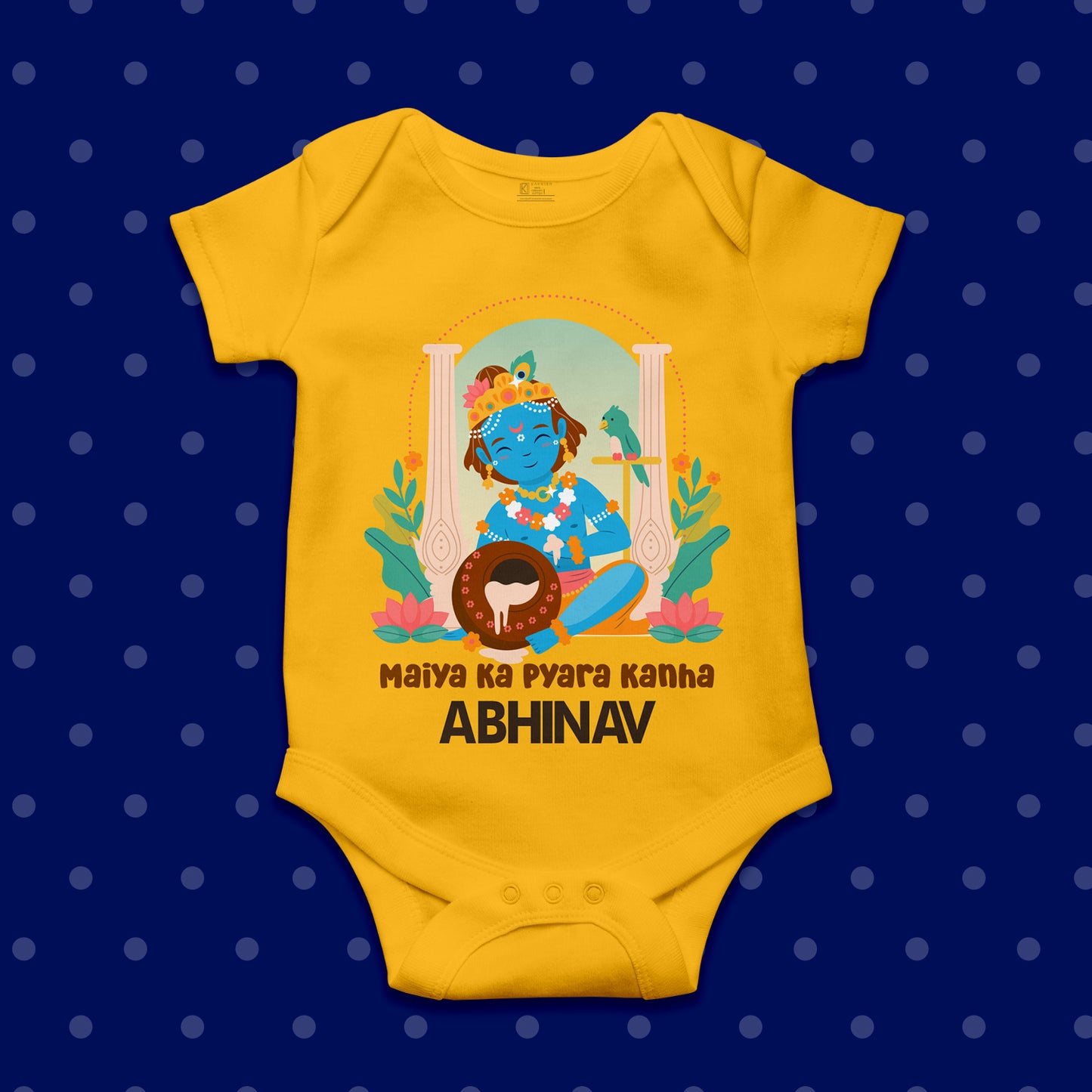 Maiya ka pyara kanha with customised baby name_ Yellow Onesie