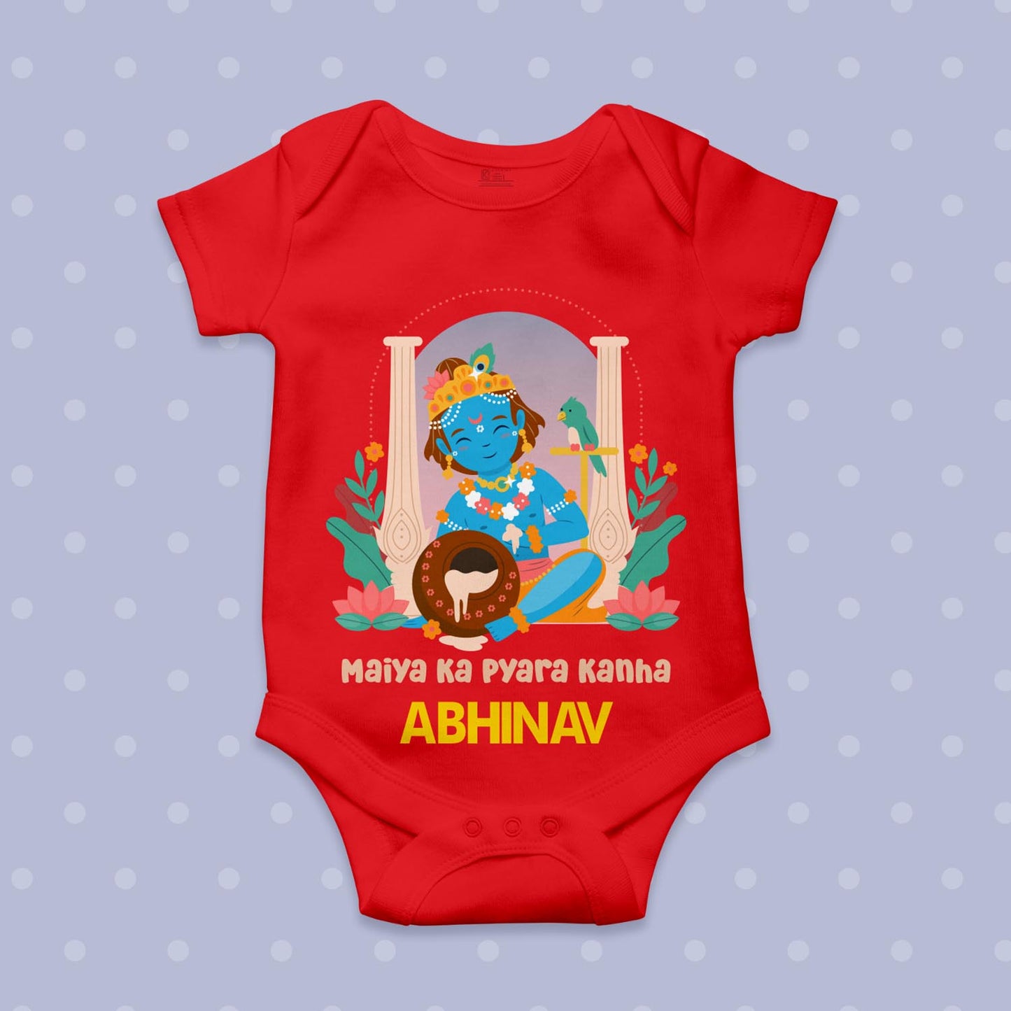 Maiya ka pyara kanha with customised name_ Red Onesie