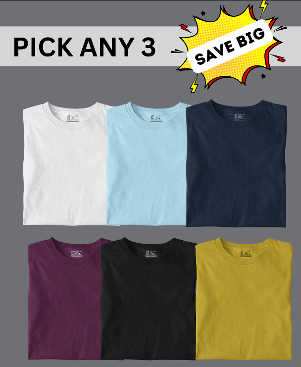 Men Round Neck Basic Organic T-Shirt - Pack Of 3 (Premium)