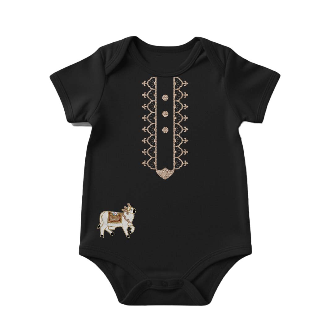 Traditional Black Ethnic Print Baby Bodysuit