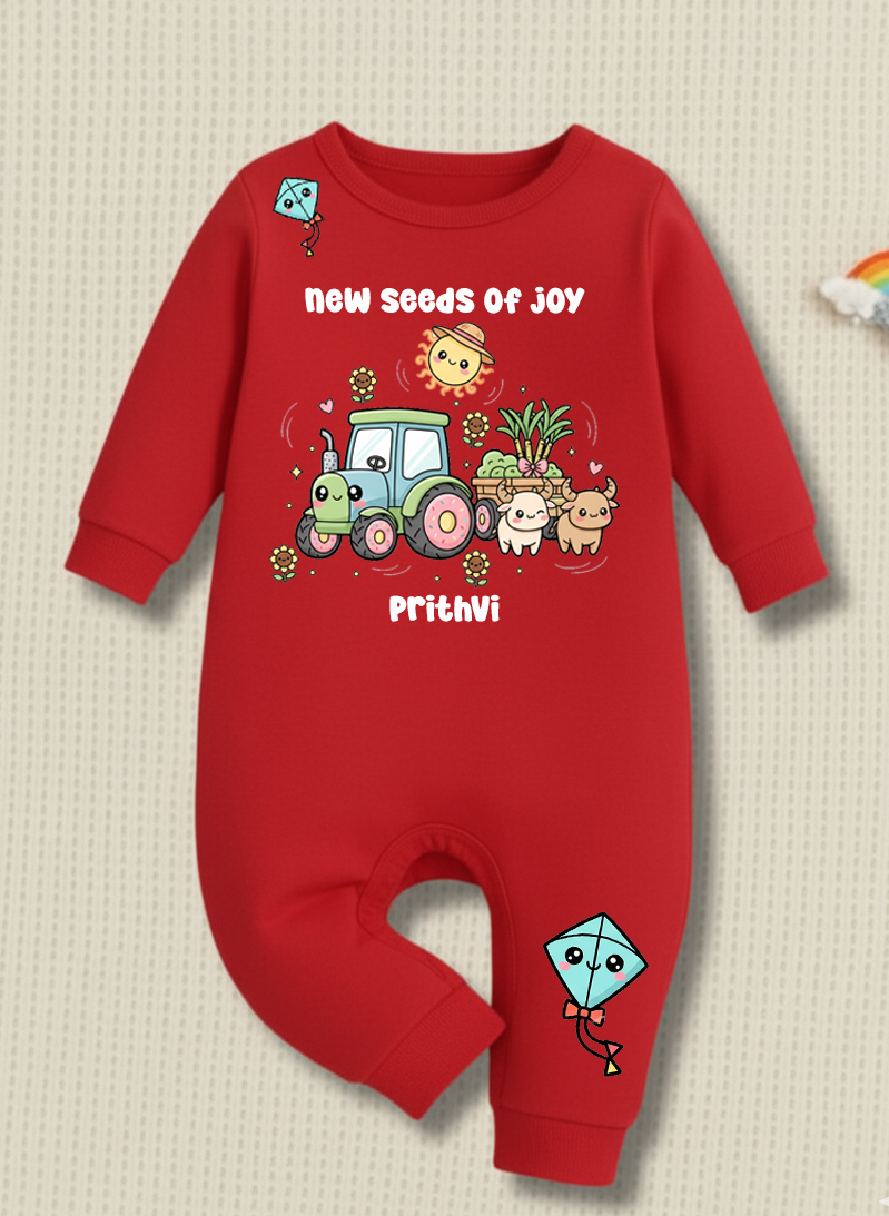 New Seeds Of Joy With Customized Baby Name _ Red Full Romper