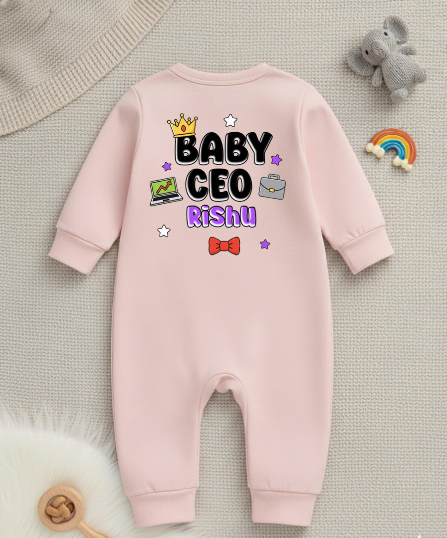 Cute Baby CEO Baby Photoshoot Outfit With Customized Baby Name for Newborns & Infants | Soft Cotton Pink Romper