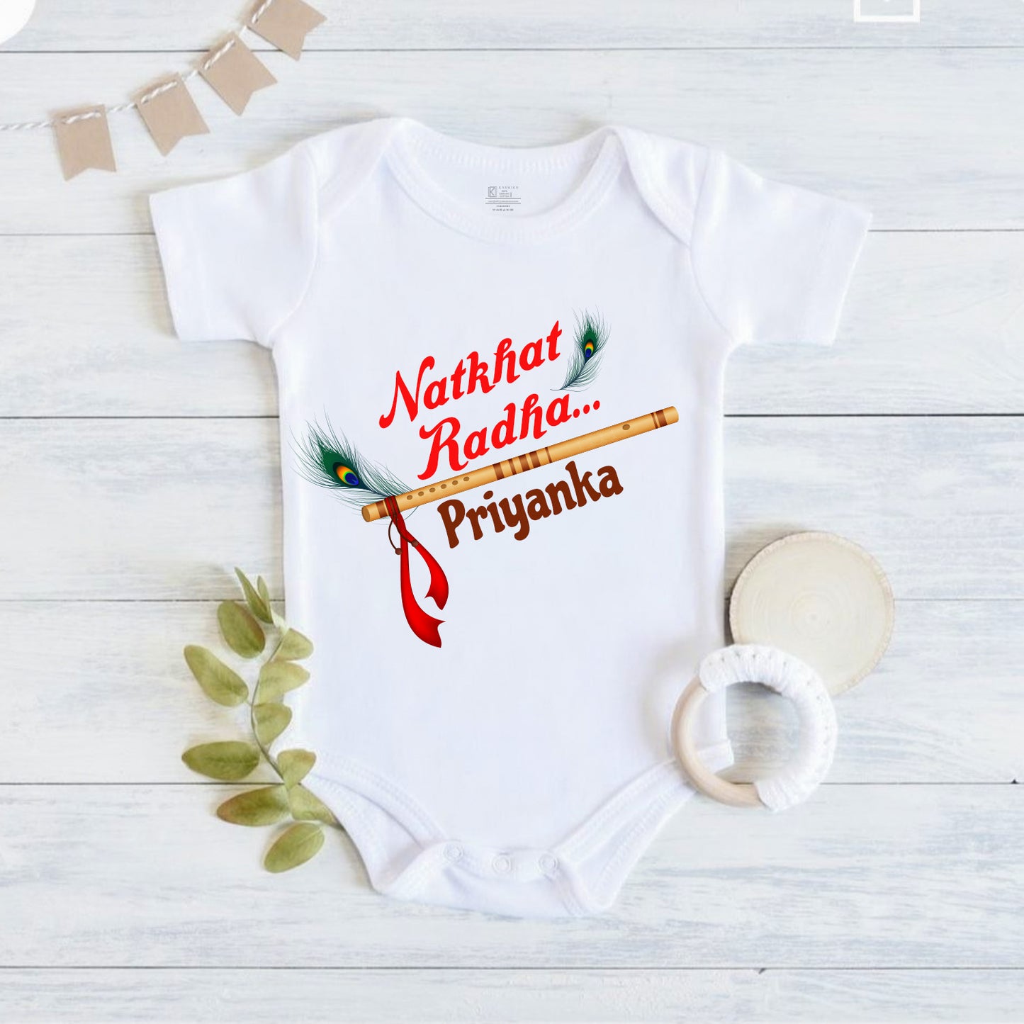 Natkhat Radha with customised name _White Onesie