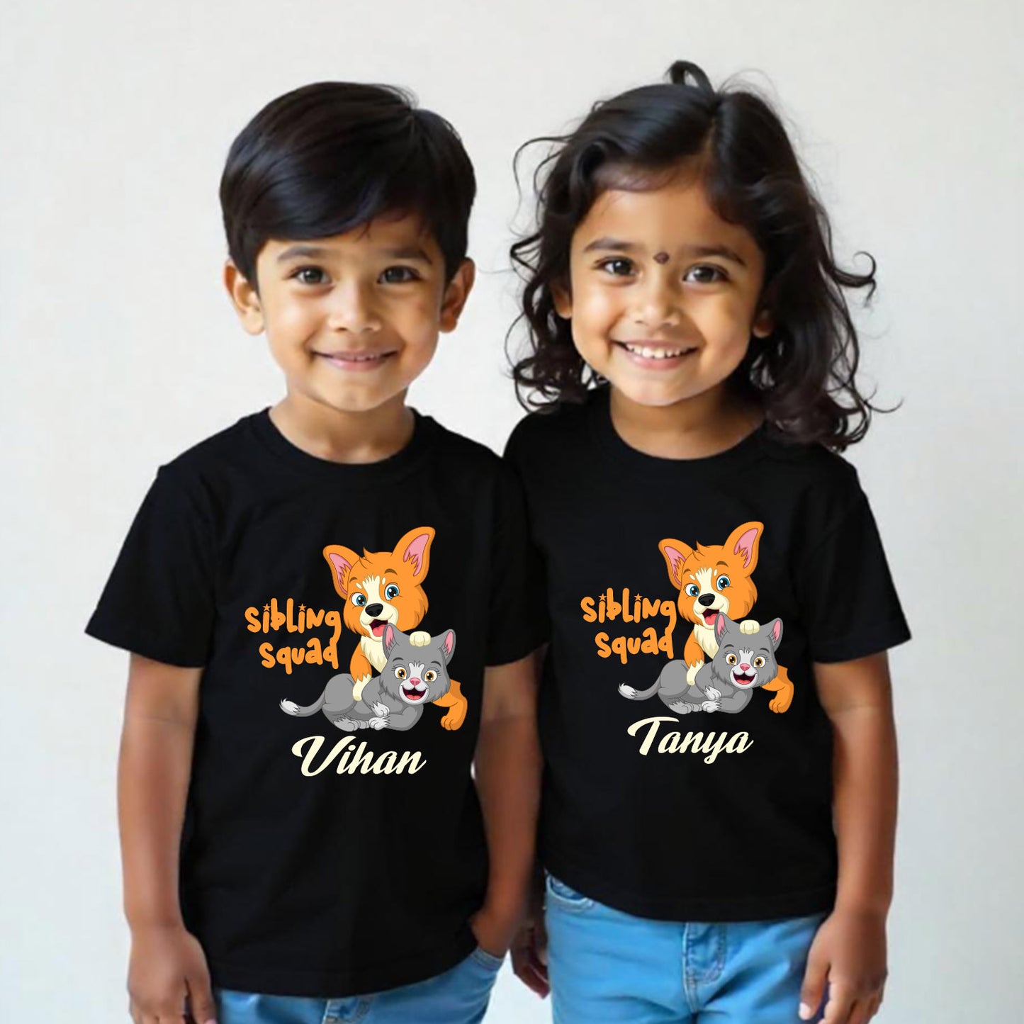 Combo pack of Sibling Squad with Customised name _ Black Tees