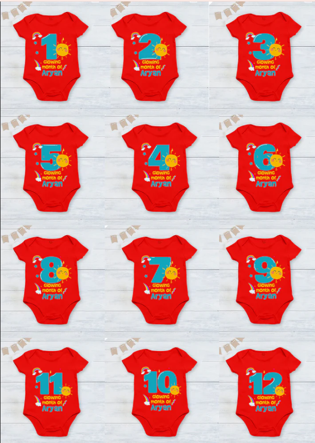 Infant monthly birthday_ With Customized Name Stylish Red Onesies