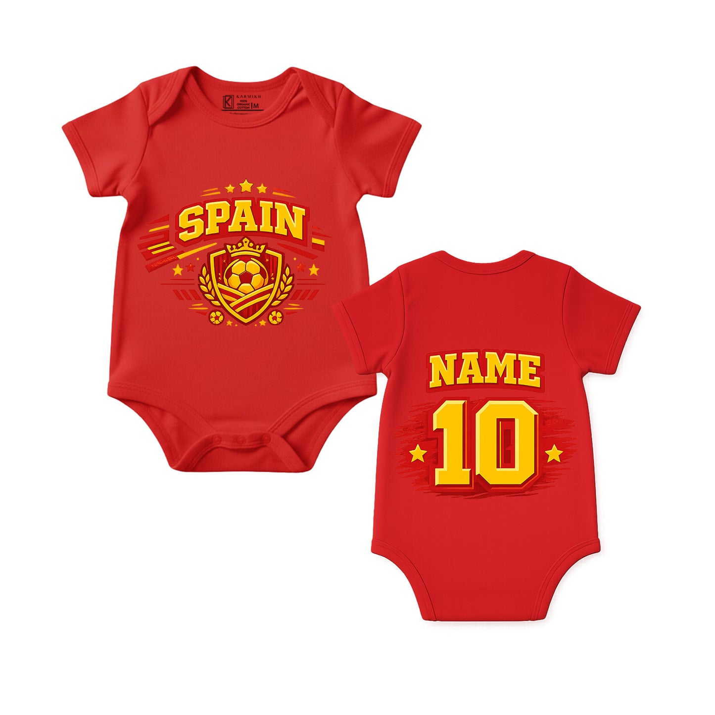 New Born & Baby clothing | Spain Football Fan Baby Romper with Customized Baby Name Printed | Soft Cotton