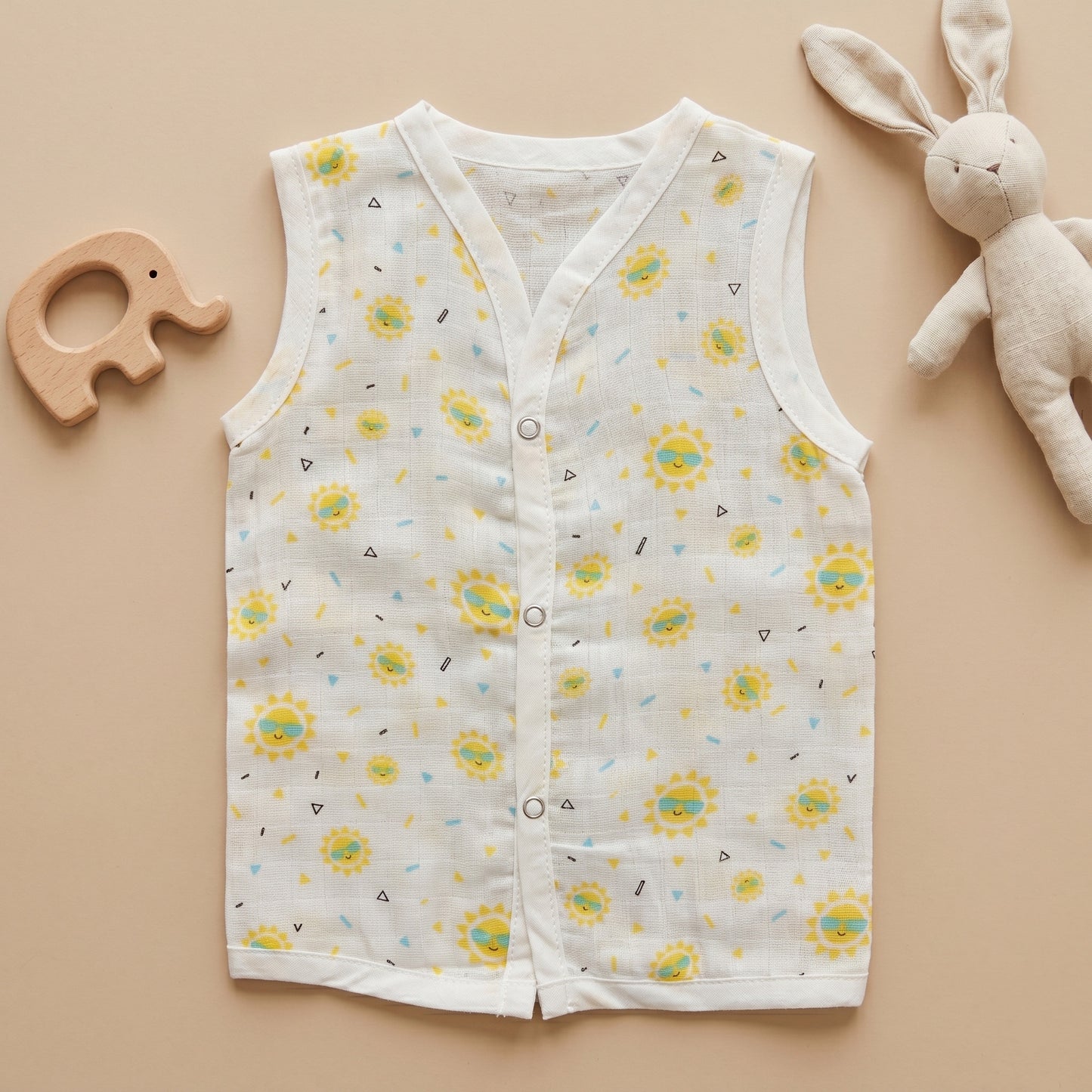 New Born & Baby Clothing | Sleeveless Muslin Baby Dress (3-6 Months) Summer Sun Cute Print | Soft Cotton