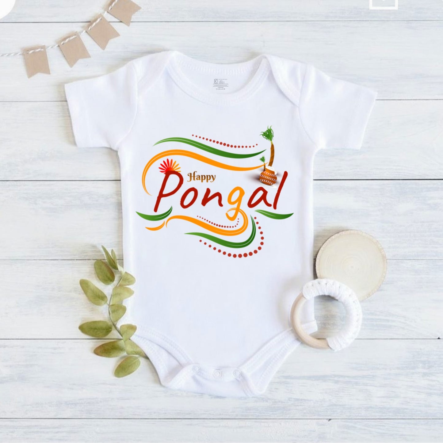 Personalized baby romper for first Pongal made with soft cotton for Pongal customization