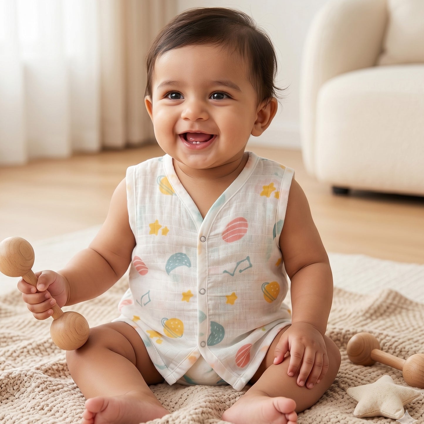 New Born & Baby Clothing | Sleeveless Muslin Baby Dress (6-9 Months) Cute Print 4th Combo | Soft Cotton