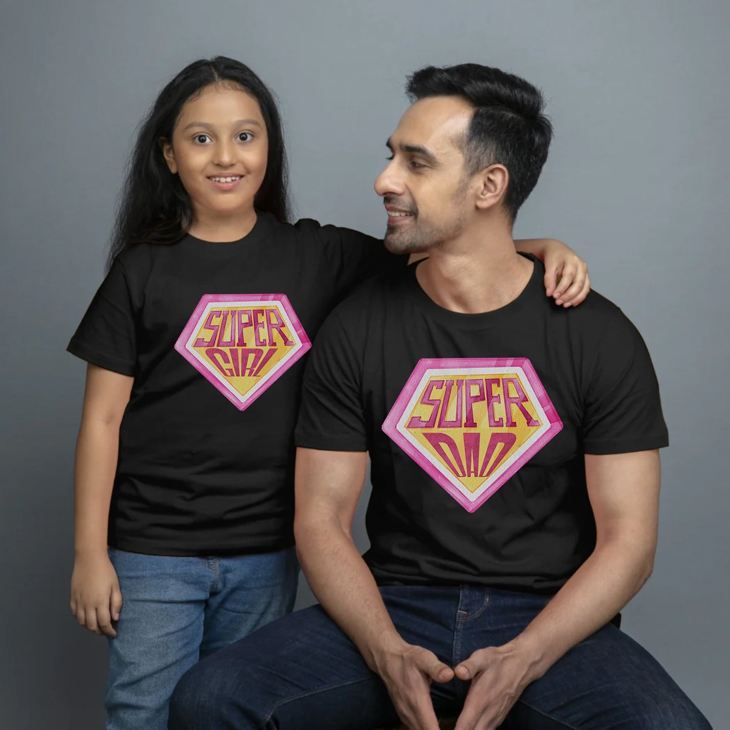 Father's Day Together Twinning Sets Super Dad And Super Girl T-shirt _black