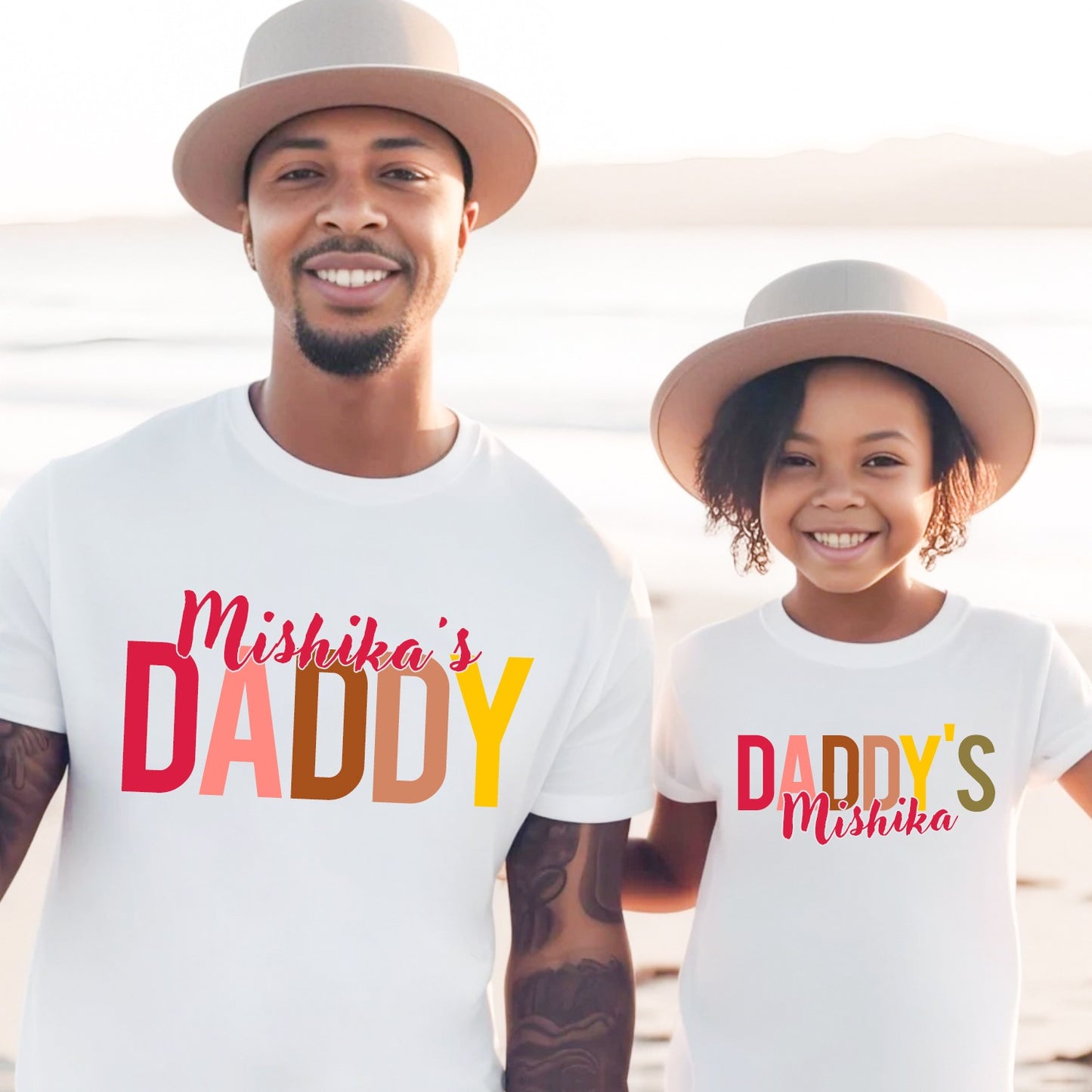 Father-daughter Customized Name Twinning White T-shirt