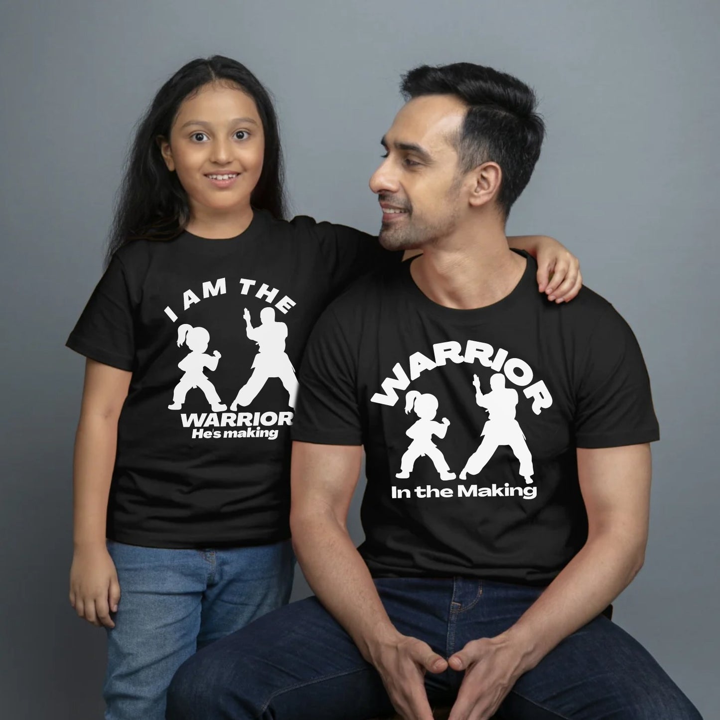 Warrior In The Making, I Am The Warrior He's Making _ Father-daughter twinning combo black t-shirts