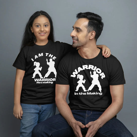 Warrior In The Making, I Am The Warrior He's Making _ Father-daughter twinning combo black t-shirts