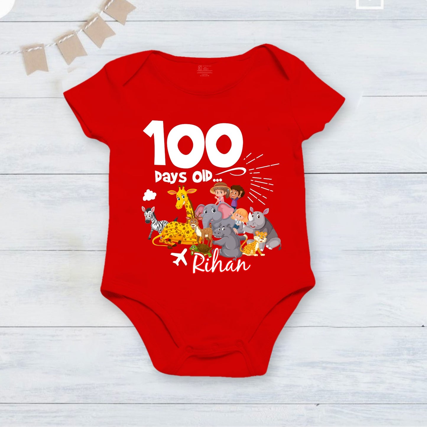100 Days old Cutest Customised Baby Name red romper!!
