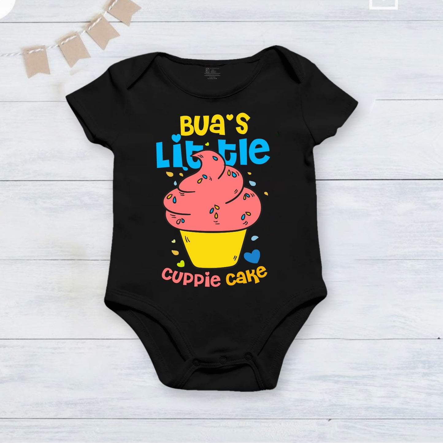 Bua's Little Cuppie cake infant onesie_ Black