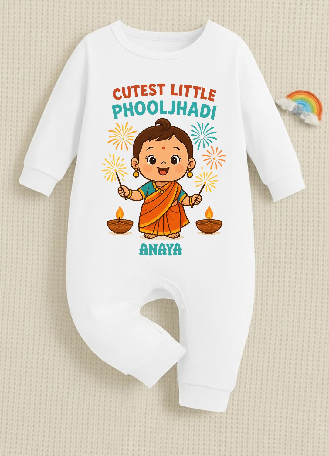 Cutest Little Phooljhadi Customized Baby Girl Name _ Full White Romper