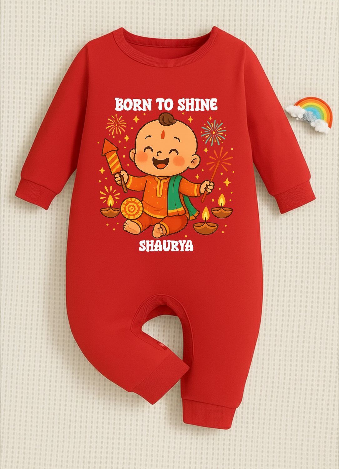 Born To Shine Customized Baby Boy Name _ Full Red Romper