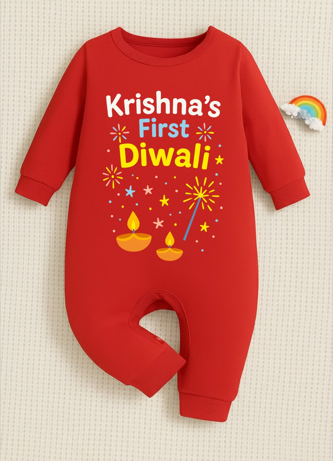 First Diwali With Customized Baby Name _ Full Red Romper