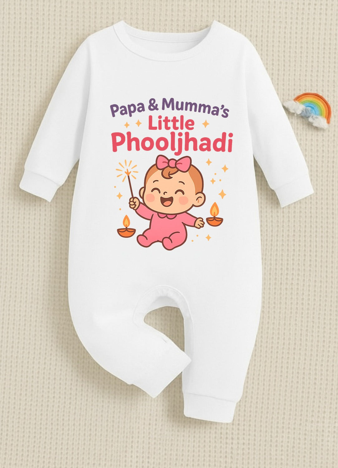 Papa & Mumma's Little Phuljhadi _ Full White Romper
