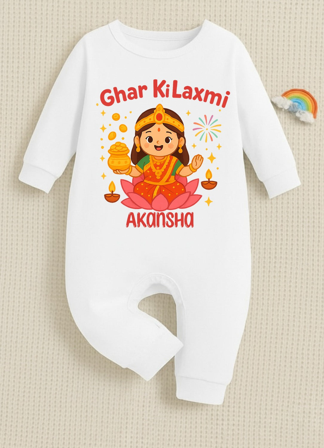 Ghar Ki Lakshmi With Customized Name 2 _ Full White Romper
