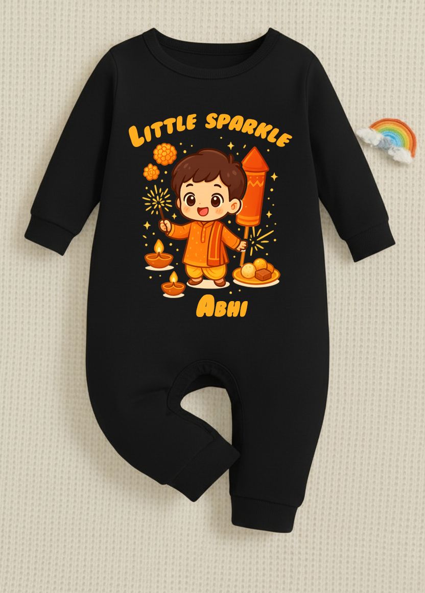 Little Sparkle With Customized Baby Boy Name _ Full Black Romper