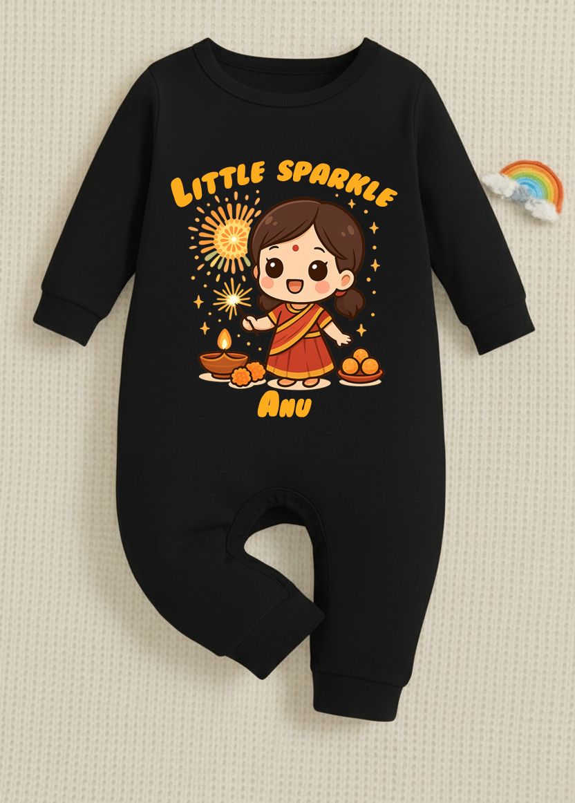 Little Sparkle With Customized Baby Girl Name _ Full Black Romper